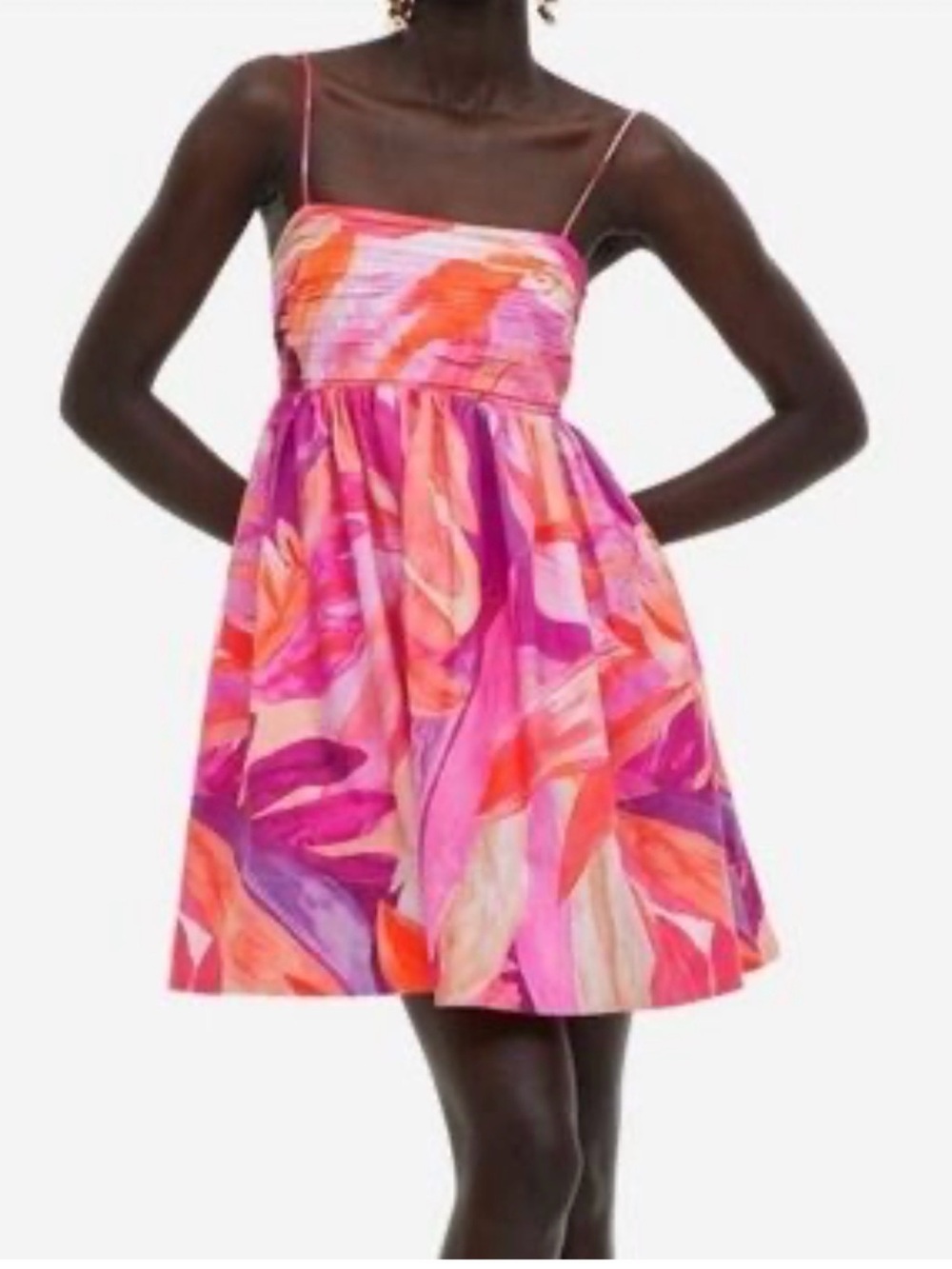 H&M Pink Sunset Colors Thin Strap Flare Mini Cotton Dress Fairy Barbie Women’s S